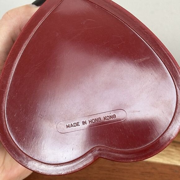Vtg Set of 3 Heart Nesting Boxes Melamine Red Floral Lided Trinket Keepsake Dish - Picture 12 of 14